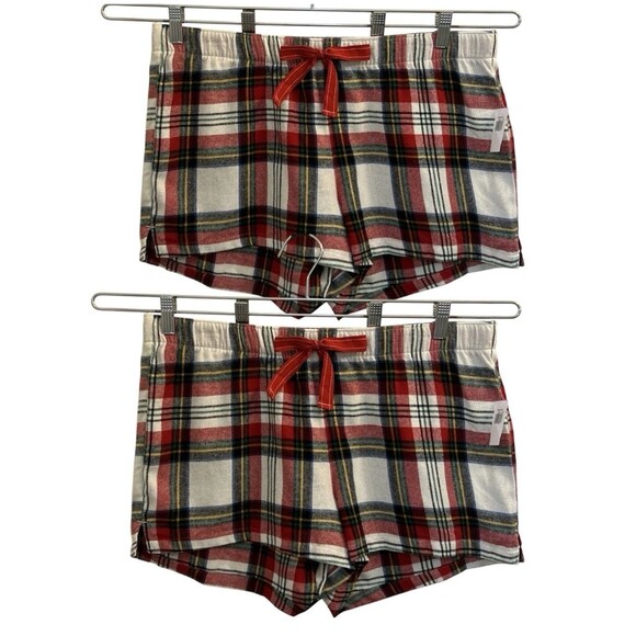 Set Of 2NWT Old Navy Womens L Cotton Pajama Boxer Shorts Red Plaid Flannel Sleep - Picture 1 of 16